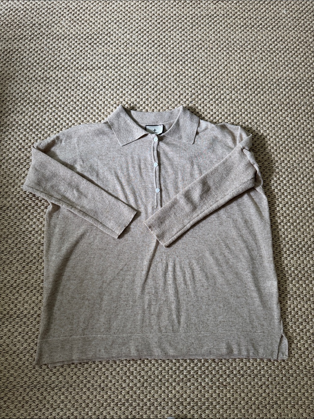 Lightweight Beige Polo Sweater